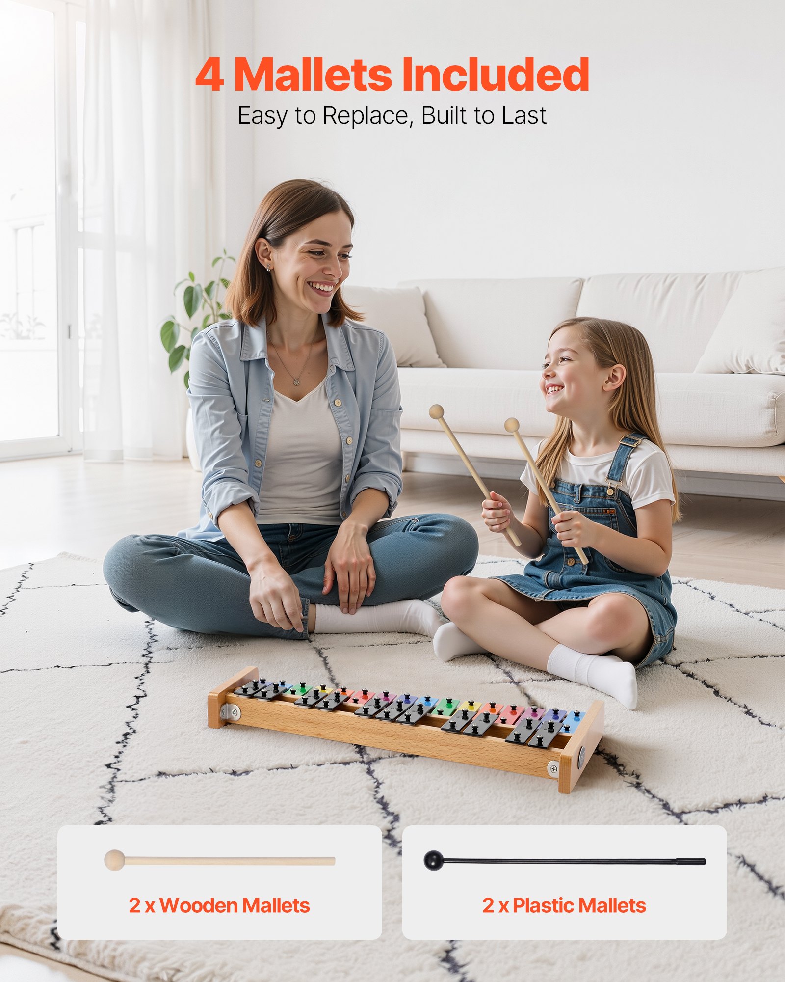 VEVOR Glockenspiel Xylophone, 27 Notes, Professional Xylophone Percussion Instrument, with Colorful Metal Keys, Includes 4 Mallets, Carrying Bag, Beginner Musical Instrument Kit for Adults and Kids