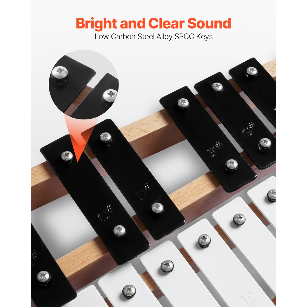 VEVOR Glockenspiel, 27-tonig, professioneel xylofoon-percussie-instrument, met SPCC-toetsen en metalen toetsen, inclusief 4 kloppers, draagtas, muziekinstrument voor beginners, muzieklessen