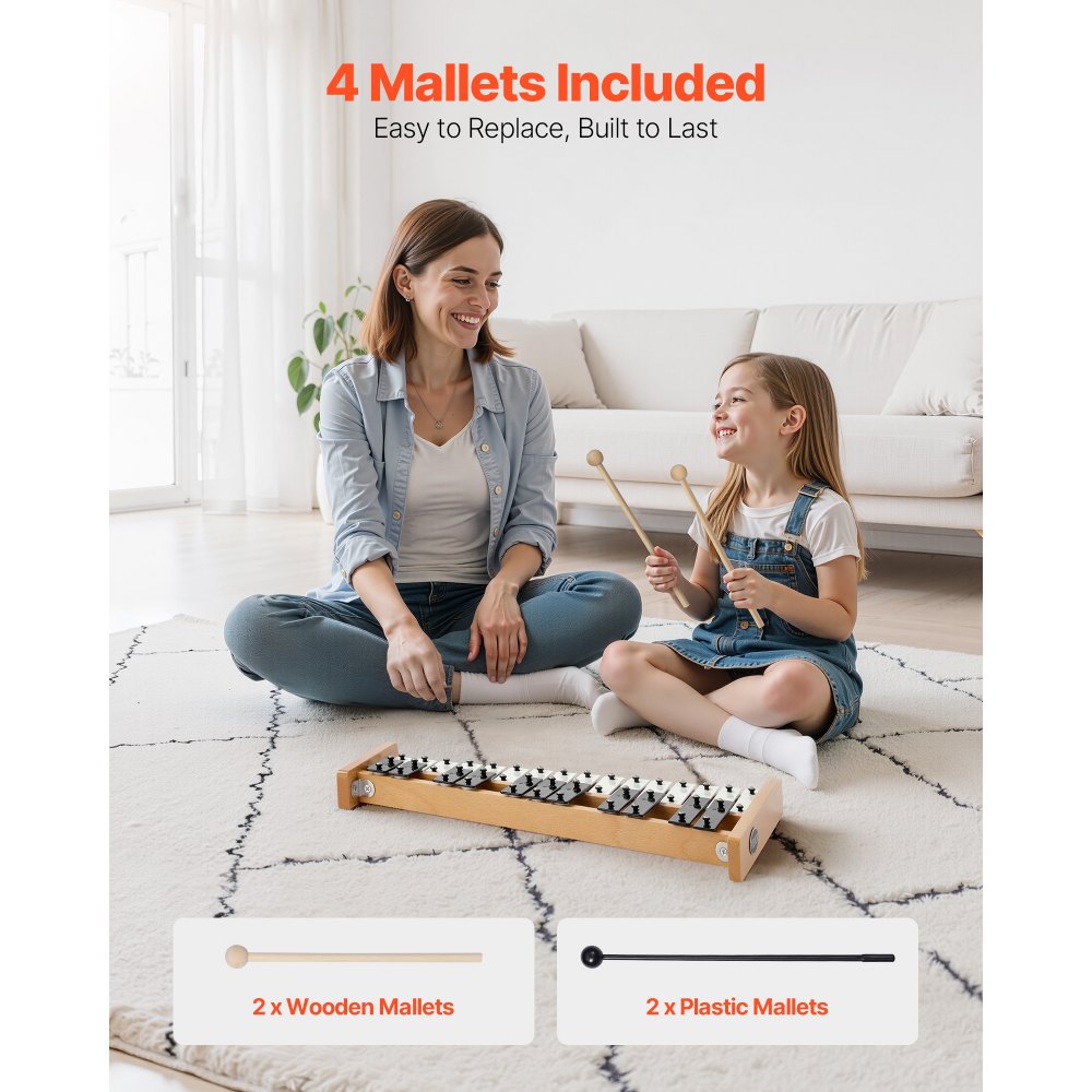 VEVOR Glockenspiel, 27-tonig, professioneel xylofoon-percussie-instrument, met SPCC-toetsen en metalen toetsen, inclusief 4 kloppers, draagtas, muziekinstrument voor beginners, muzieklessen