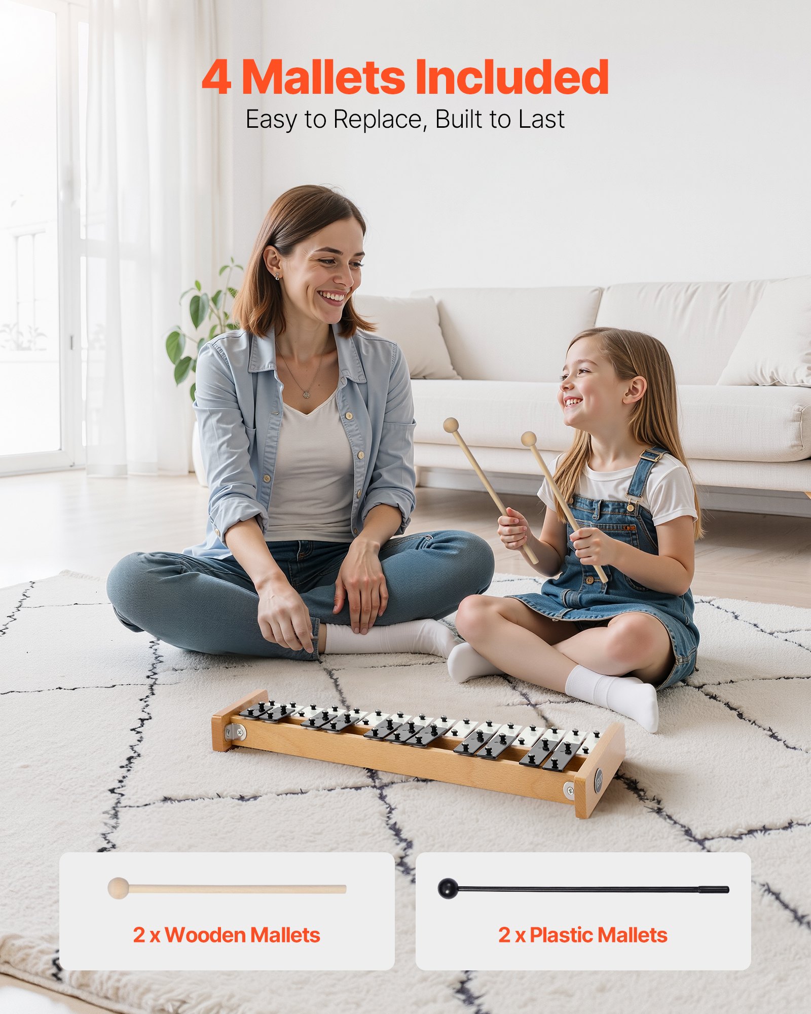 VEVOR Glockenspiel, 27-tonig, professioneel xylofoon-percussie-instrument, met SPCC-toetsen en metalen toetsen, inclusief 4 kloppers, draagtas, muziekinstrument voor beginners, muzieklessen