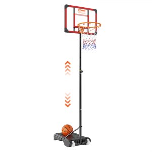 Basketbalmand, draagbare basketbalstandaard met wieltjes, 230-304 cm in hoogte verstelbaar, basketbalkorf met standaard, met water en zand vulbaar voor outdoor, binnen en (Wit
