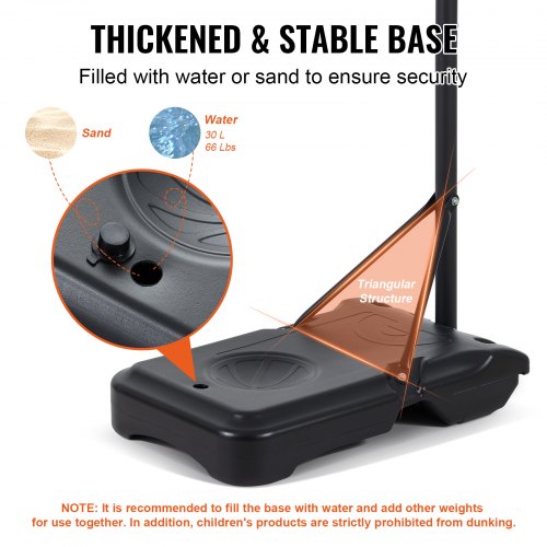 Height Adjustable Basketball Stand 230-305 cm, Basketball Basket with Wheels, Mobile Basketball System with Water or Sand Fillable, Basket Installation for Indoor and Outdoor Use