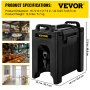 VEVOR Insulated Beverage Dispenser, 2.5 Gal, Double-Walled Beverage Server with PU Insulation Layer, Hot and Cold Drink Dispenser with 2-Stage Faucet Handles Nylon Latches Vent Cap, NSF Approved, Blac