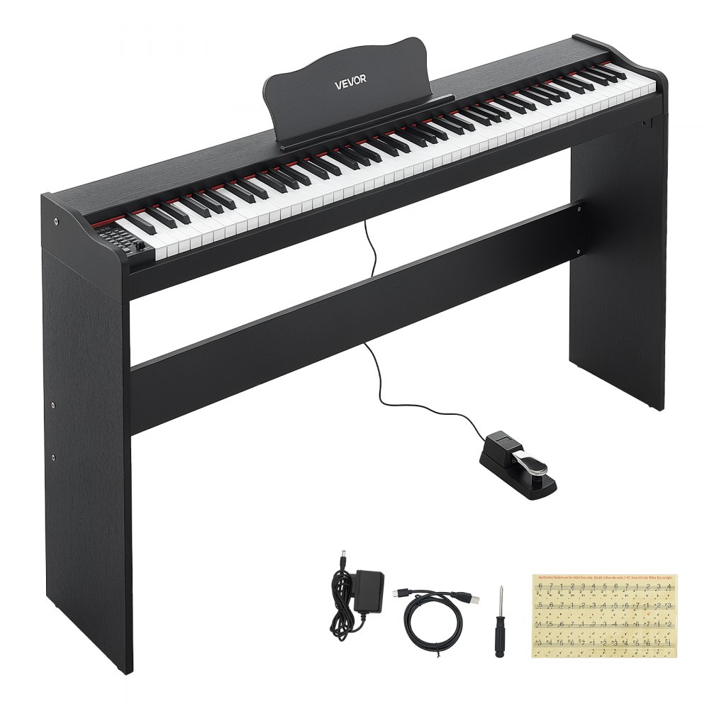 VEVOR Digitale Piano met 88 halfgewogen toetsen en HiFi-luidsprekers, zwart, elektrische piano, ideaal voor beginners, met 600 geluiden, 600 ritmes, USB, MIDI, standaard 3,5 mm hoofdtelefoonaansluiting, lessenaar en pedaal.