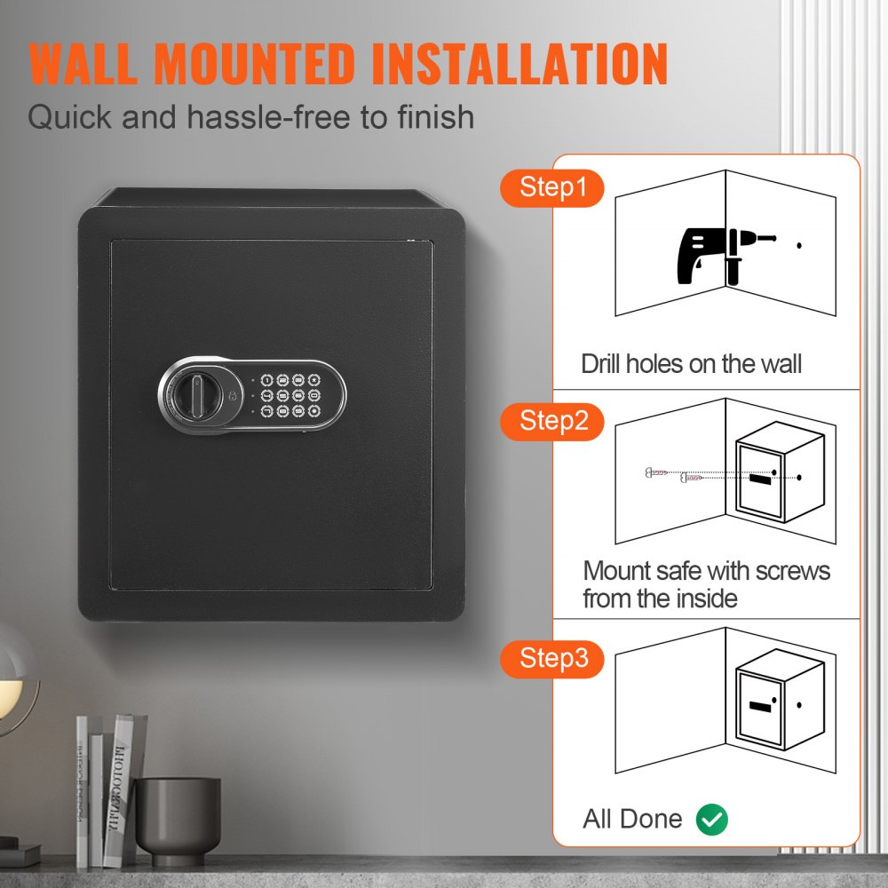 VEVOR Safe Vault 51 L, meubelkluis met brandwerende geldzak, wachtwoord- en sleutelherkenning, digitale kluis voor thuis, verwijderbare plank, binnenkast, kluis aan de muur voor contant geld, sieraden, documenten, enz.