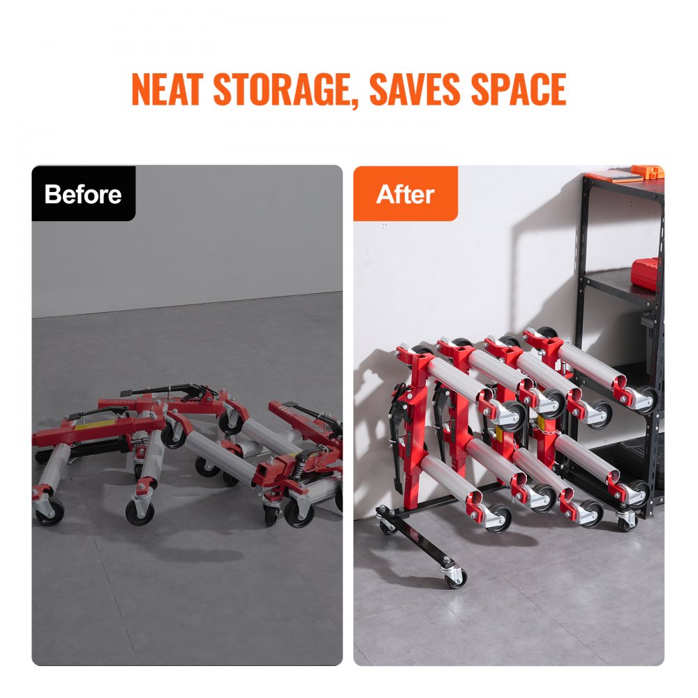 VEVOR Car Dolly Rack, Storage Rack with 360° Rotatable Wheels, Hydraulic Ratchet Trolley Jack Stand Organizer, Jack Stands Holder Storage Rack, 4-Dolly Capacity, Compatible with Most Dollies