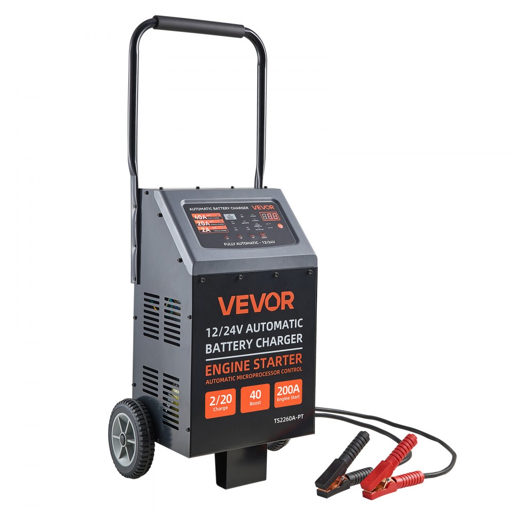 VEVOR 12V/24V Wheeled Battery Charger 200A/100A Car Charger Engine Starter, Heavy Duty Automotive Car Battery Maintainer, Fully Automatic, with Wheels, Compatible with Lead-Acid and Lithium Batteries