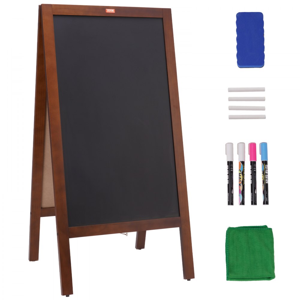 VEVOR Customer Stopper Advertising Stand with Wooden Frame 508 x 1016 mm, Advertising Board Stand 432 x 750 mm Dining Table Brown incl. 8 Chalk Markers for Writing with Chalk for Restaurants, Bars etc.