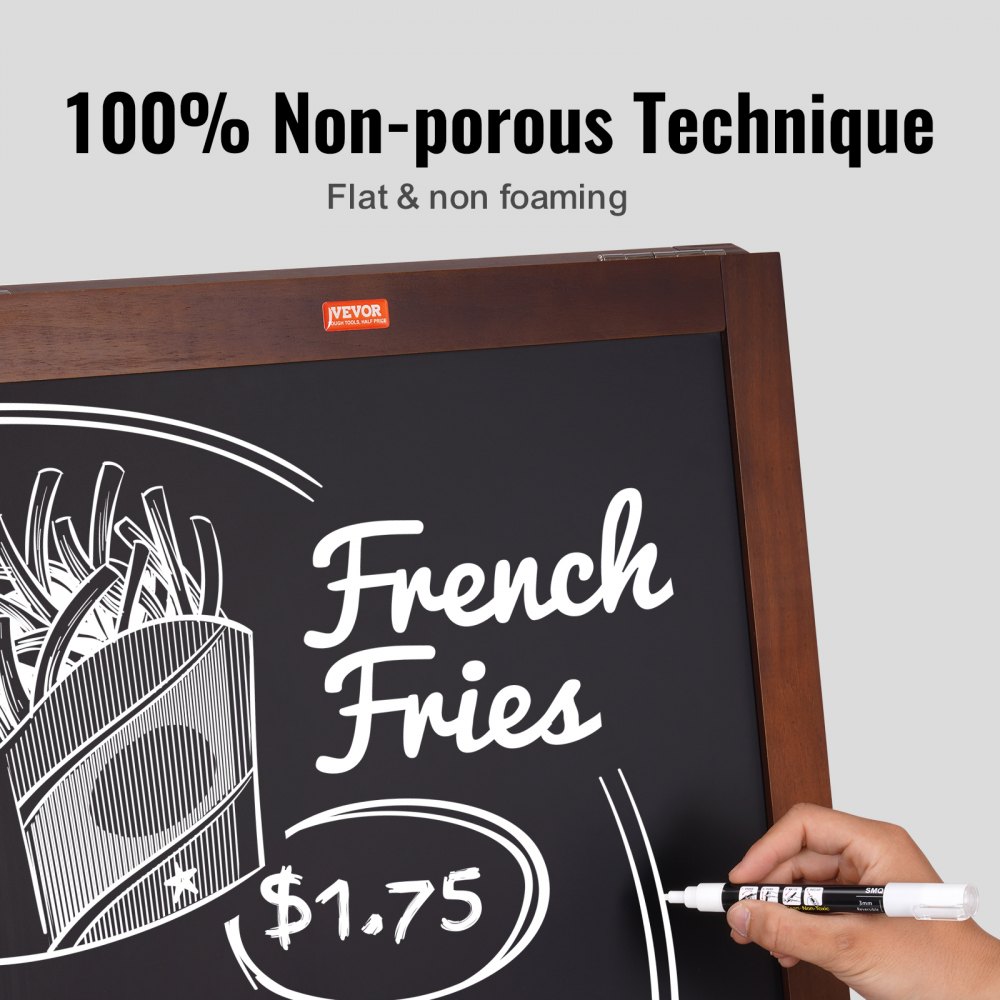 VEVOR customer stopper advertising display with wooden frame 508 x 1016 mm, advertising board display 432 x 750 mm menu board brown including 8 chalk markers for writing with chalk for restaurants, bars, etc.
