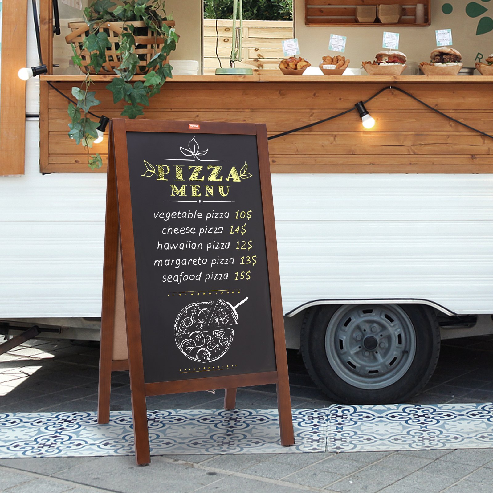 VEVOR klantenstopper reclamedisplay met houten frame 508 x 1016 mm, reclameborddisplay 432 x 750 mm menubord bruin inclusief 8 krijtstiften om met krijt te beschrijven voor restaurants, bars, etc.