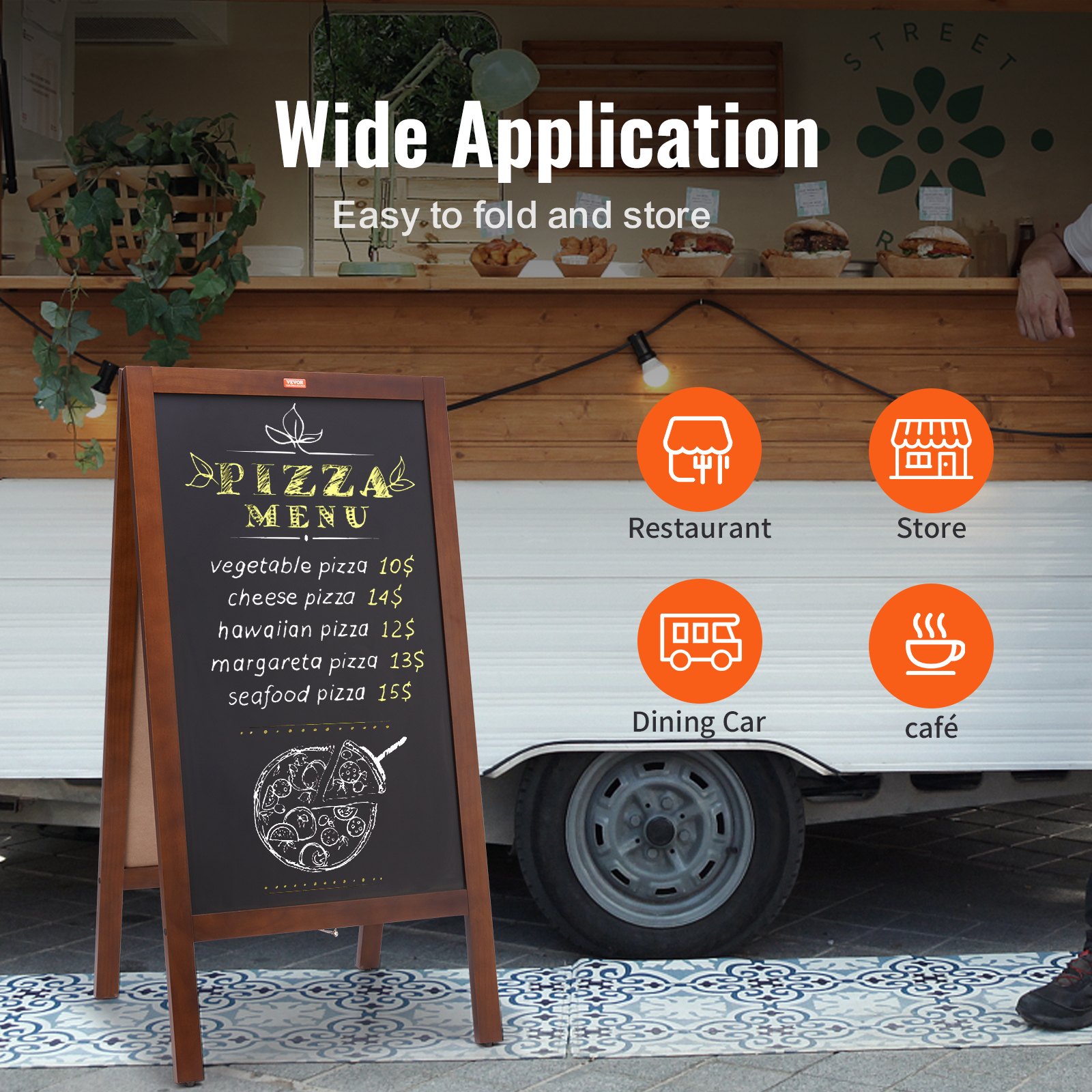 VEVOR customer stopper advertising display with wooden frame 508 x 1016 mm, advertising board display 432 x 750 mm menu board brown including 8 chalk markers for writing with chalk for restaurants, bars, etc.