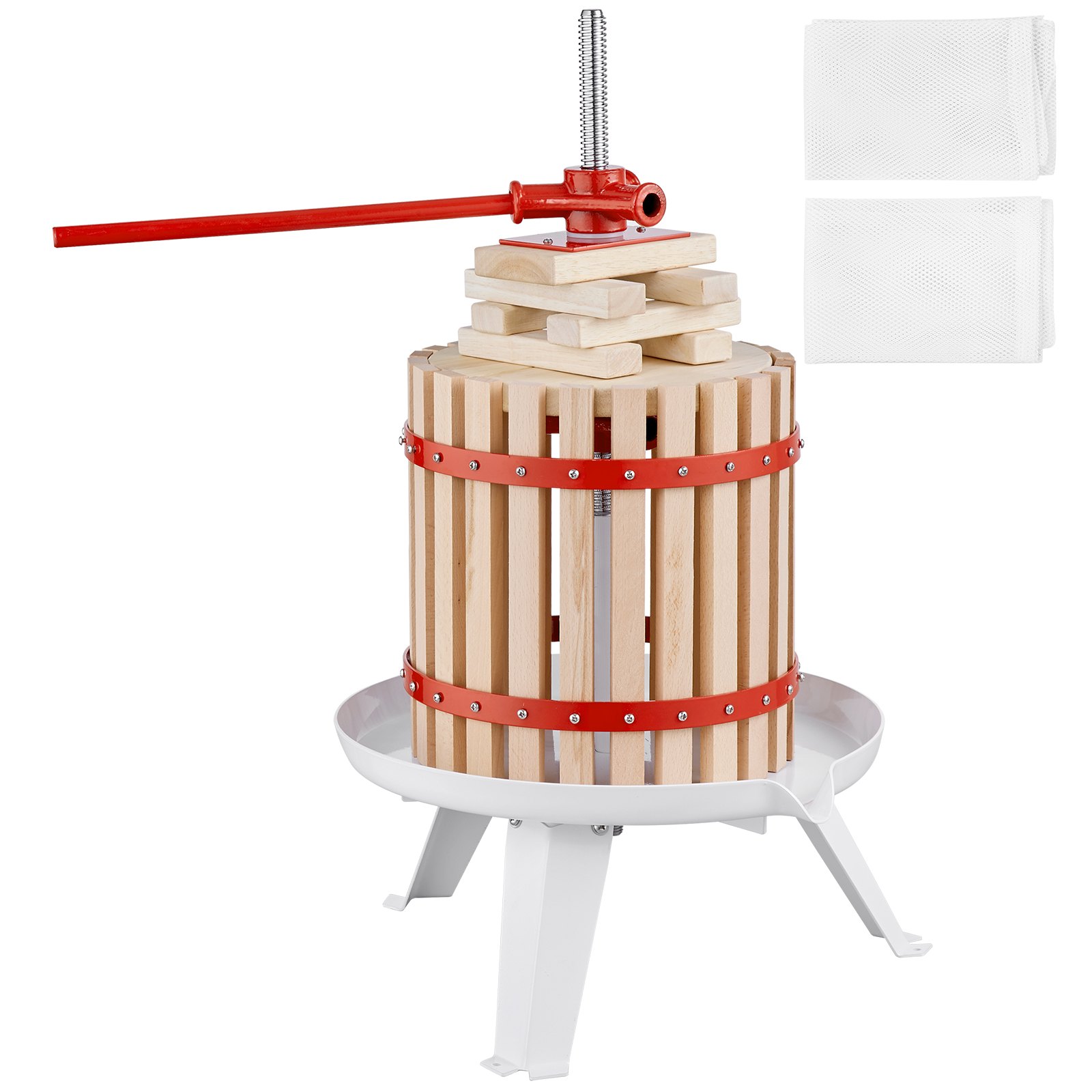 VEVOR Fruitpers Sapcentrifuge Bessenpers 11,3 L, Fruitpers 40 x 40 x 20,5 cm Zelkova Houten Handmatige Fruitpers, Appelpers Wijnpers Mashpers Sapcentrifuge Sapcentrifuge Fruitmolen met Filterzakken