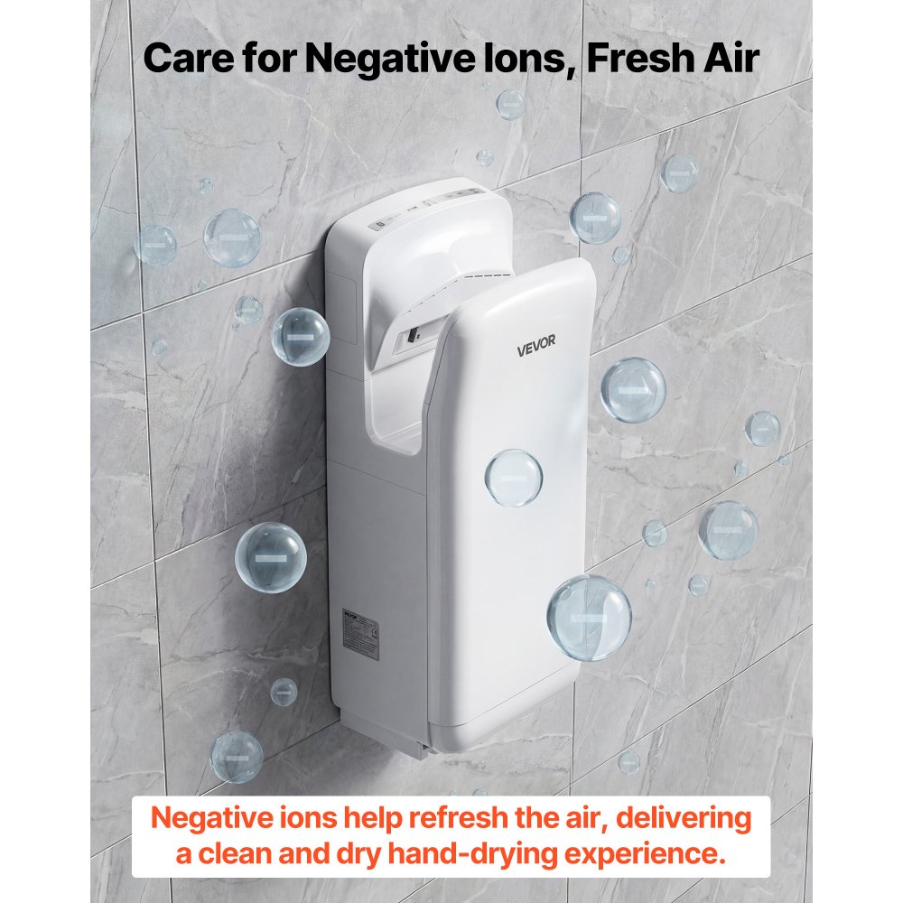 VEVOR verticale handdroger, elektrische handdroger met HEPA-filter, motor van 19000 tpm en dubbele luchtstroom, automatische ABS-wandhanddroger met negatieve ionen voor commercieel gebruik, wit