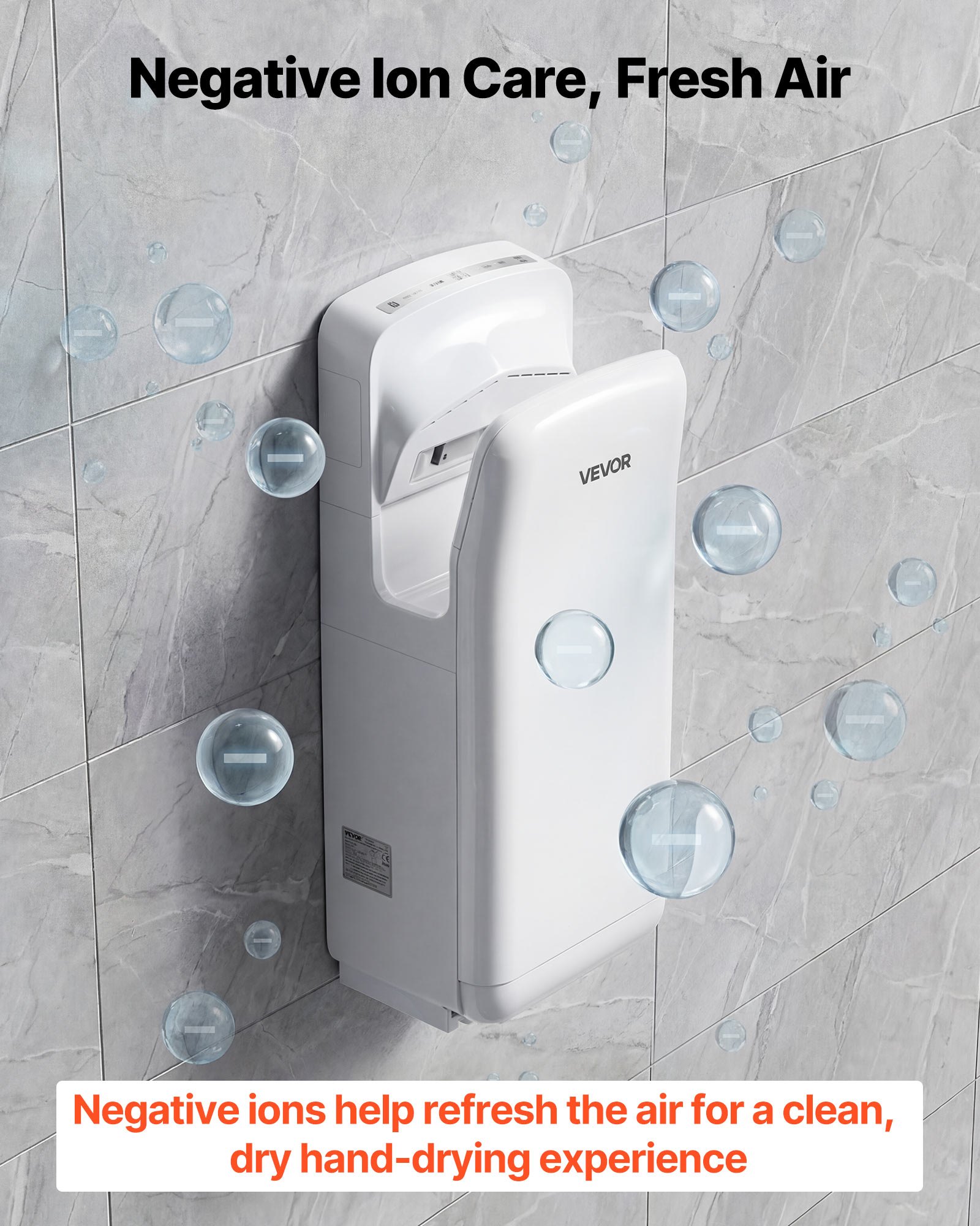 VEVOR verticale handdroger, elektrische handdroger met HEPA-filter, motor van 19000 tpm en dubbele luchtstroom, automatische ABS-wandhanddroger met negatieve ionen voor commercieel gebruik, wit