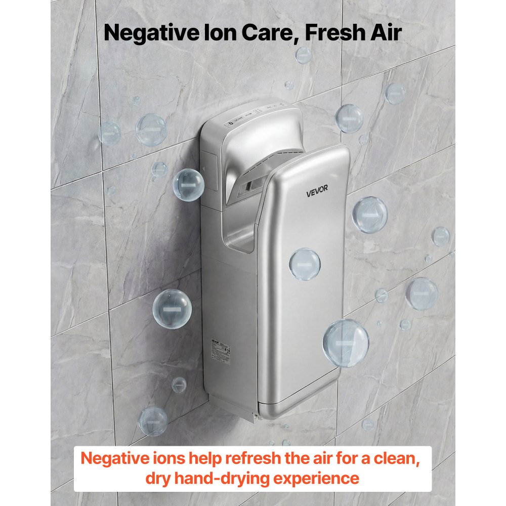 VEVOR verticale handdroger, elektrische handdroger met HEPA-filter, motor van 19000 tpm en dubbele luchtstroom, automatische ABS-wandhanddroger met negatieve ionen voor commercieel gebruik, zilverkleurig
