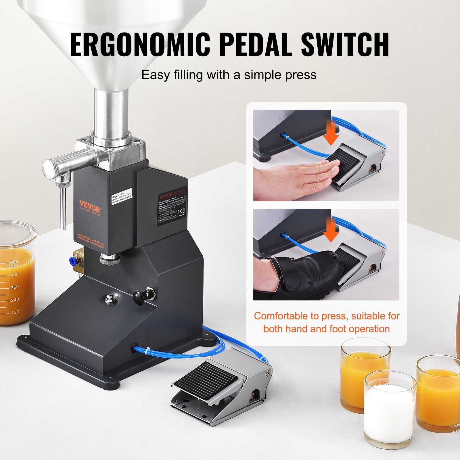 VEVOR 5-50ml vulmachine Handmatige vloeistofvulmachine gemaakt van roestvrij staal 304 van voedingskwaliteit Siliconen PTFE compatibel met 500W luchtcompressor Vulmachine voor het vullen van honingolie-essence