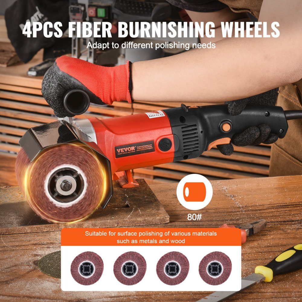 VEVOR Polijstmachine, 1200W, 6 variabele snelheden, oppervlaktebewerkingsgereedschap, draagbare elektrische metaalpolijstmachine met 4 vezelpolijstwielen voor roestvrij staal en non-ferrometalen