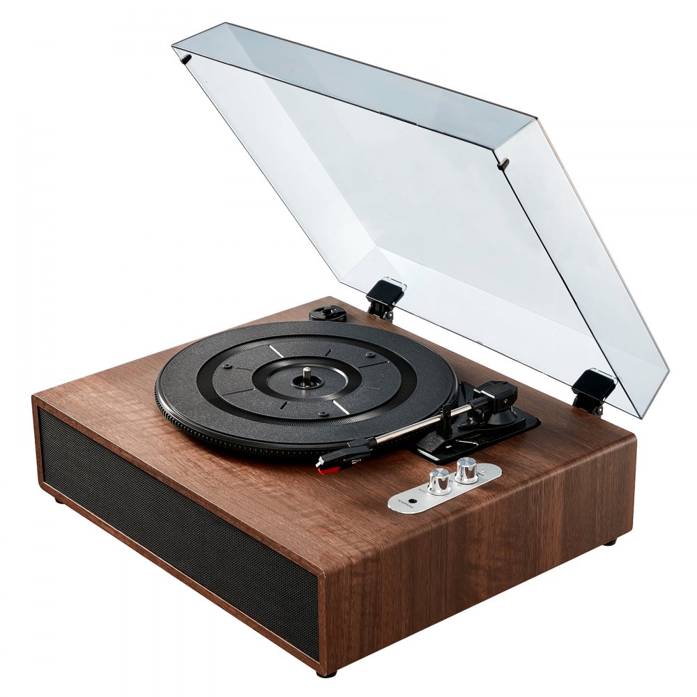 VEVOR Vinyl Record Player, 3-Speed, Belt Driven Turntable Player with Built-in 10W Stereo Speakers Magnetic Cartridge, Support 33/45/78 RPM Bluetooth Aux in RCA Output, for 7/10 /12 in Vinyl Records