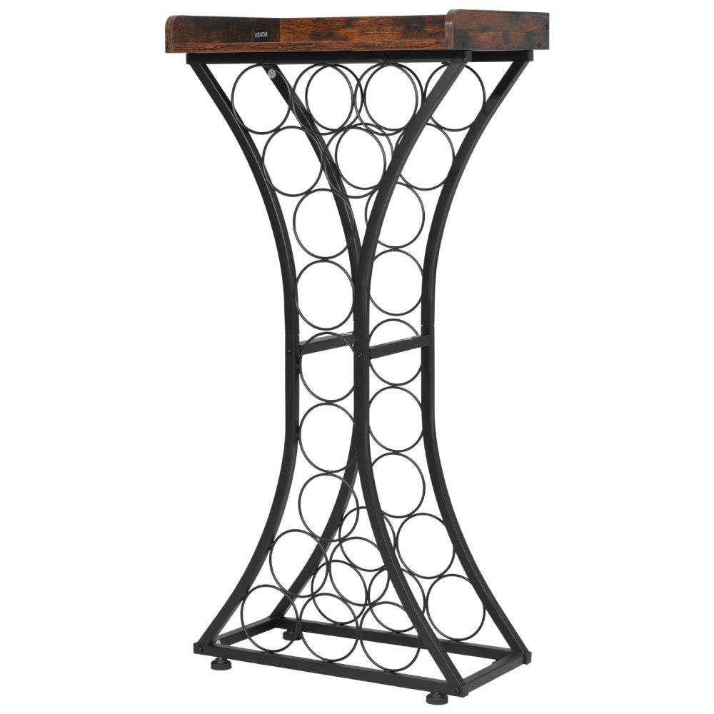 VEVOR 15 Bottle Wine Rack,Iron Freestanding Floor Wine Holder, Mini Bar Stand Liquor Cabinet with Wood Tabletop, For Home Bar,Kitchen,Living Room,Dining Room,16.9''L X 11.4''W X 35.2''H