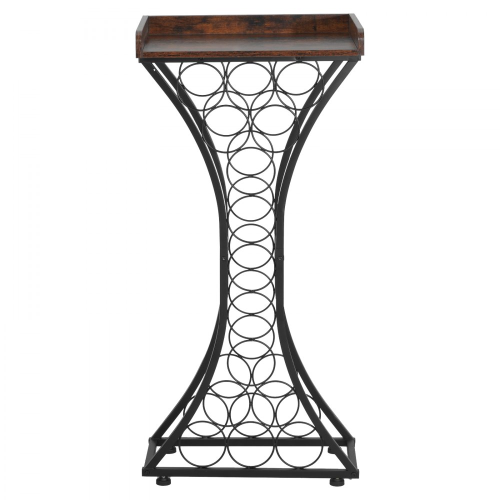 VEVOR 15 Bottle Wine Rack,Iron Freestanding Floor Wine Holder, Mini Bar Stand Liquor Cabinet with Wood Tabletop, For Home Bar,Kitchen,Living Room,Dining Room,16.9''L X 11.4''W X 35.2''H