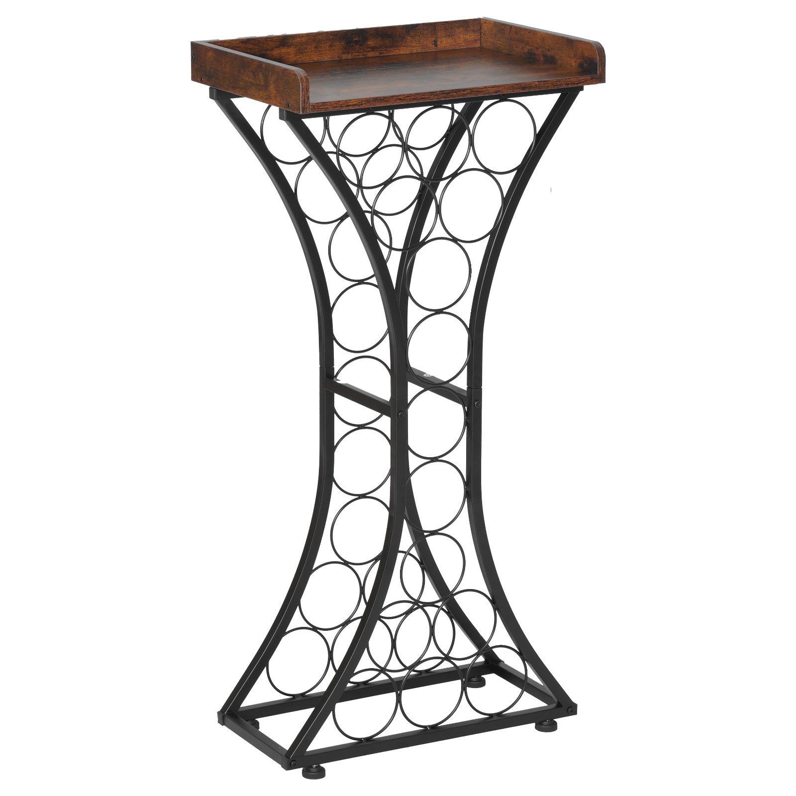 VEVOR 15 Bottle Wine Rack,Iron Freestanding Floor Wine Holder, Mini Bar Stand Liquor Cabinet with Wood Tabletop, For Home Bar,Kitchen,Living Room,Dining Room,16.9''L X 11.4''W X 35.2''H
