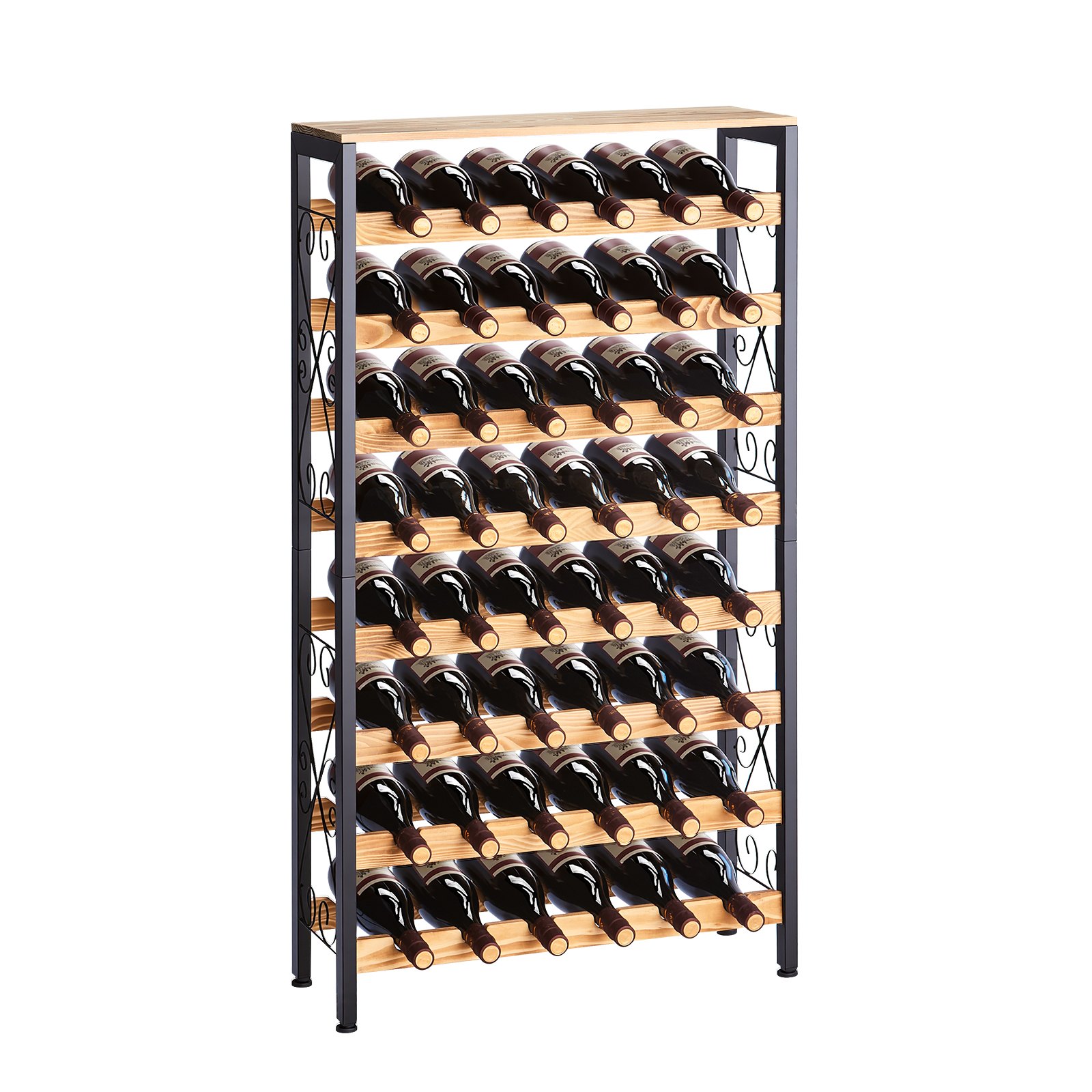 VEVOR 48 Bottle Wine Rack,8-Tier Iron Wine Bottle Holder With Wood Table Top,Freestanding Floor Display Wine Storage Shelves,For Kitchen Pantry, Cellar, Bar, Dining Room,26''L X 9.3''W X 46.9''H