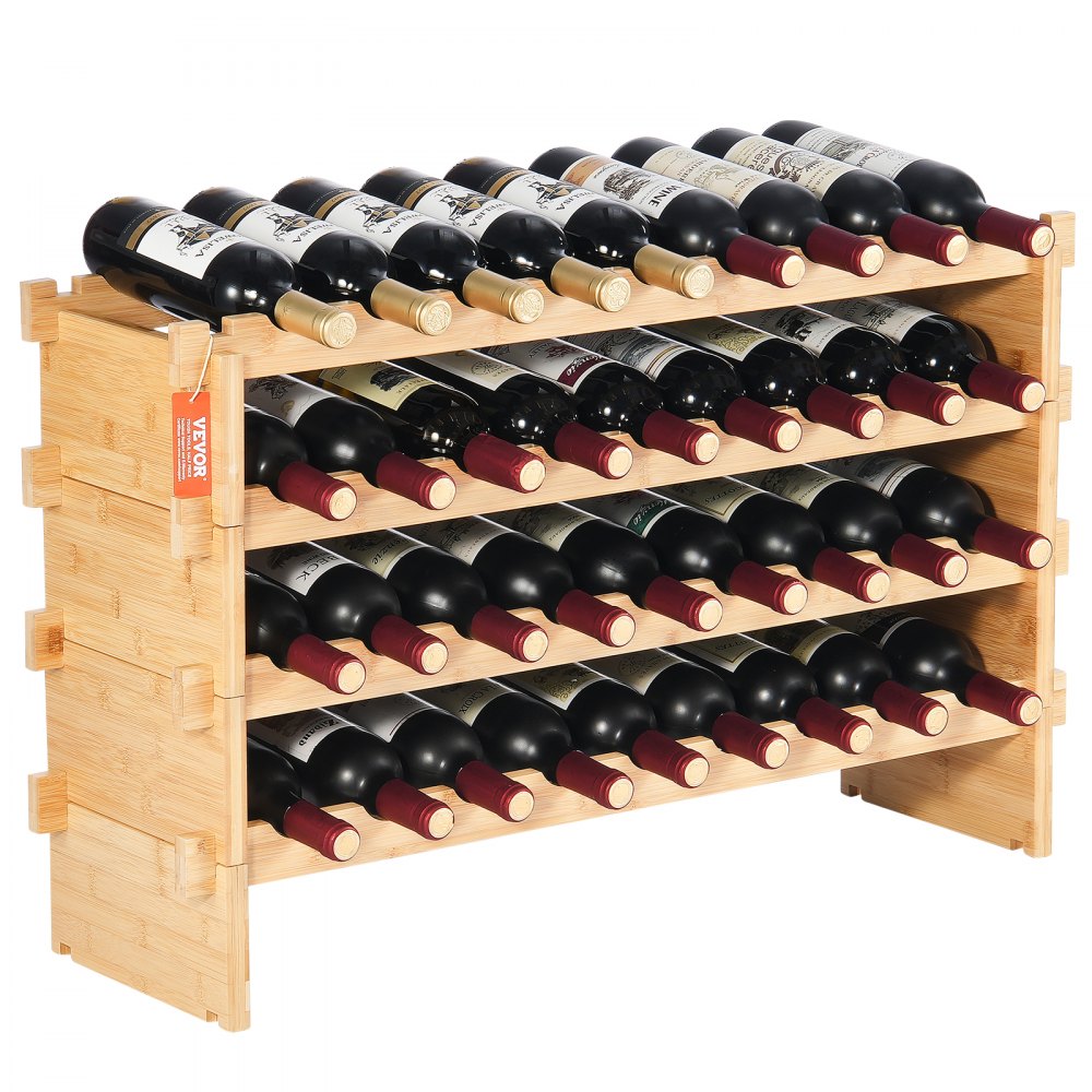 VEVOR 36 Bottle Stackable Modular Wine Rack Bamboo Wood Display Shelf 4-Tier