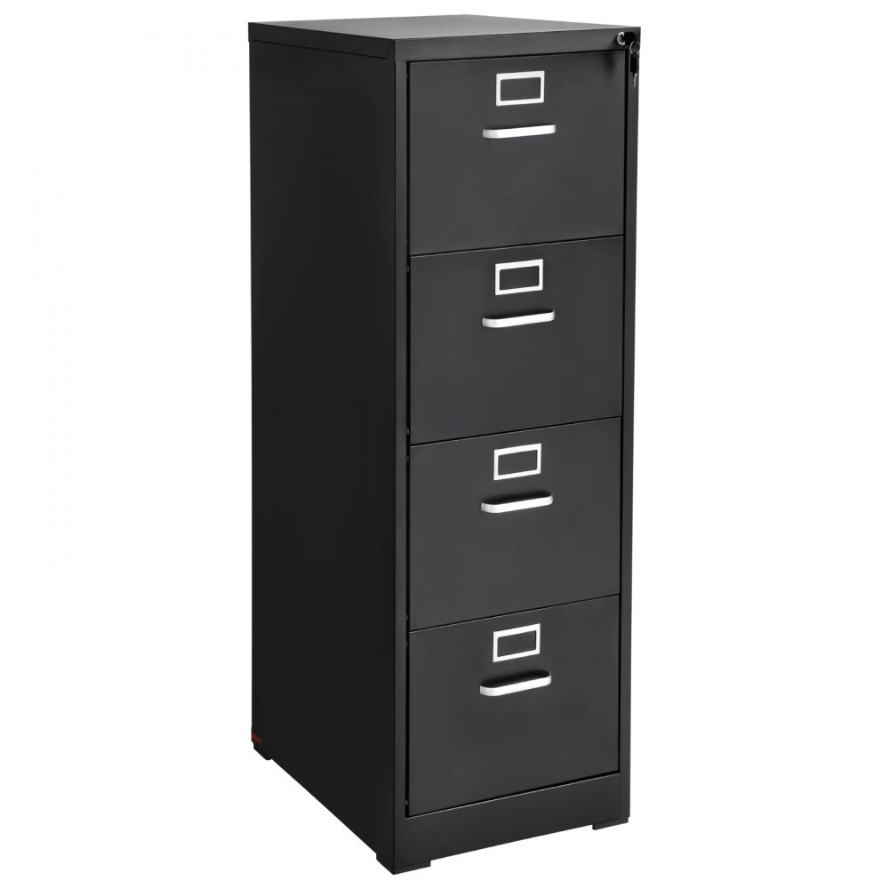 VEVOR 4 Drawer File Cabinet with Lock, Metal Vertical Filing Storage Cabinets for Home Office, Heavy-Duty Cabinet with Detachable Hanging Rod, for A4/Letter/Legal Size File, Easy Assembly (Black)
