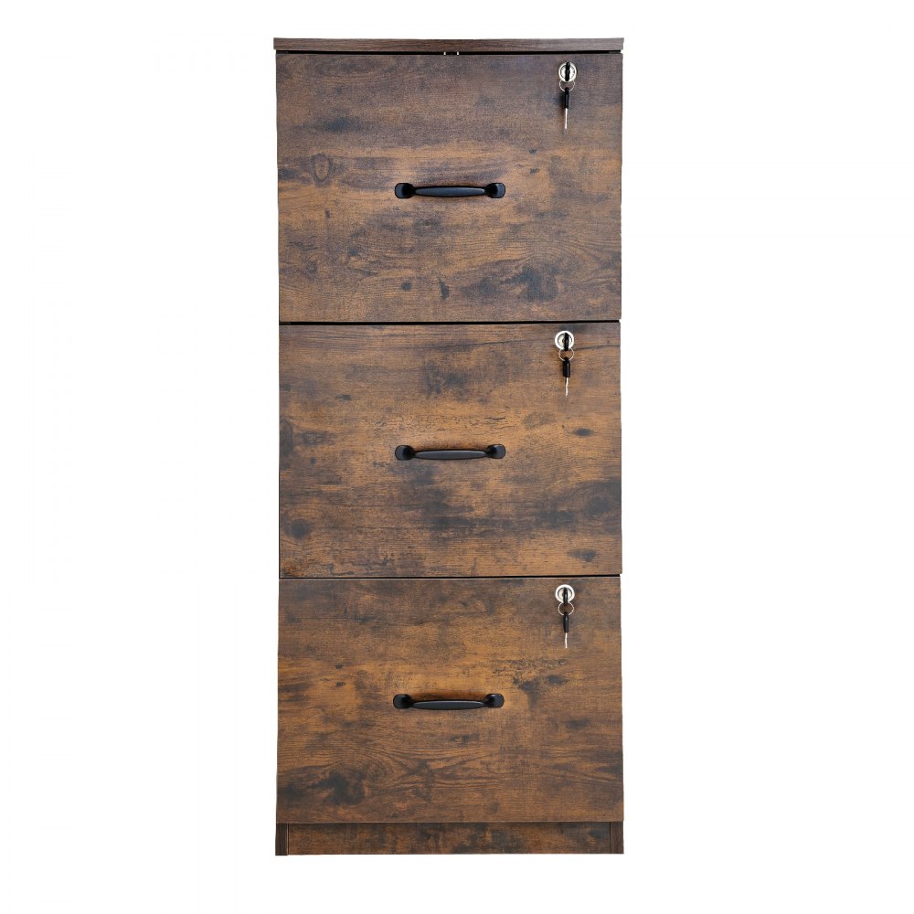 VEVOR 3 Drawer File Cabinet with Lock, Vertical Filing Storage Cabinets for Home Office, Heavy-Duty Locking Cabinet with 2-Level Adjustable Hanging Rod for A4/Letter/Legal Size File, Easy Assembly