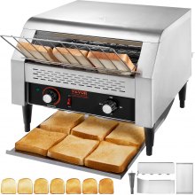VEVOR continuous toaster 1770 W conveyor belt toaster, chain toaster, three multifunctional operating modes 450 slices per hour, commercial toaster conveyor belt Edelstal restaurants, bakeries silver