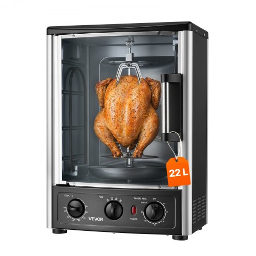 VEVOR Verticale Dönergrill 22 L 1500 W Gyrosgrill Kebabgrill Shawarma voor gezinnen en kleine gezelschappen, 0-240 °C, 0-60 min timer, met draaispit, grillrooster, lekbak en kruimellade