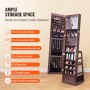 VEVOR Sieradenkast, 360° draaibare staande spiegel met opbergruimte, afsluitbare sieradenspiegelorganizer met spiegel over de hele lengte, fluwelen voering, led-lamp en lade, sieradenkast bruin