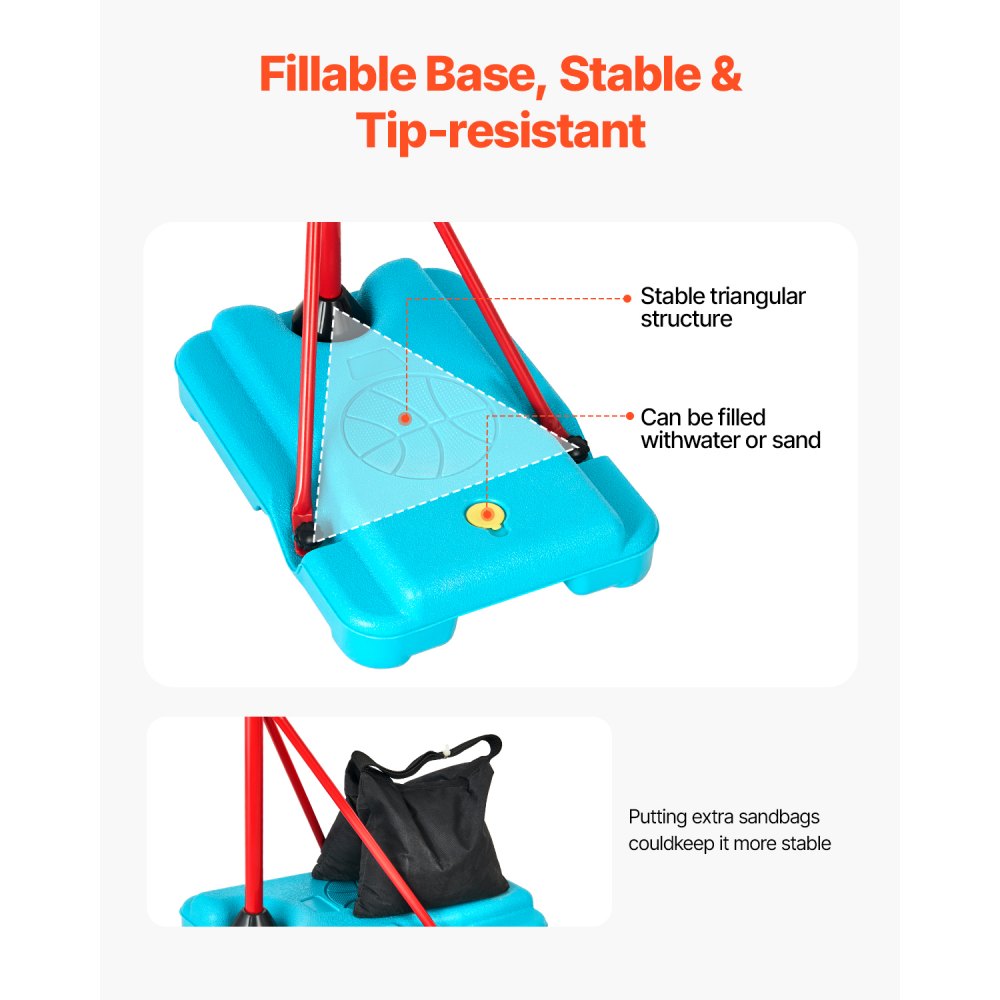 VEVOR Kids Basketball Hoop, Height Adjustable, Portable Basketball Court with Fillable Base, Indoor and Outdoor Backyard Sport Game, Toddler Basketball Toys for Kids 3-8 Years Old, Boys and Girls