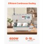 VEVOR Continue zakbandsluitmachine, 0,24-0,47 inch/6-12 mm sluitbreedte, verticale bandsluitmachine met digitale temperatuurregeling, roestvrijstalen zaksluitmachine voor 0,02-0,8 mm dikke plastic zakfolie