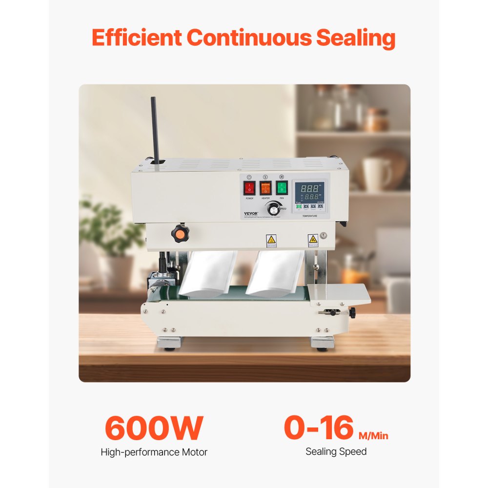 VEVOR Continue zakbandsluitmachine, 0,24-0,47 inch/6-12 mm sluitbreedte, verticale bandsluitmachine met digitale temperatuurregeling, koolstofstalen zaksluitmachine voor 0,02-0,8 mm dikke plastic zakfolie