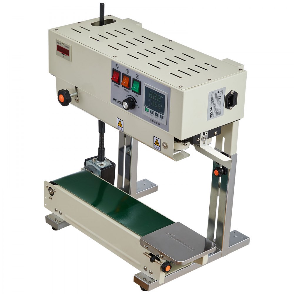 VEVOR Continuous Bag Band Sealing Machine, 6-12 mm Seal Width, Vertical Band Sealer Machine with Roller Printing , Temp & Speed Adjustable, Heat Sealing Machine for 0.03-0.8 mm Plastic Bags