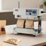 VEVOR continue sealmachine, 6-12 mm sealbreedte, verticaal, met rolbedrukking, instelbare temperatuur en snelheid, geschikt voor plastic zakken van 0,03-0,8 mm.