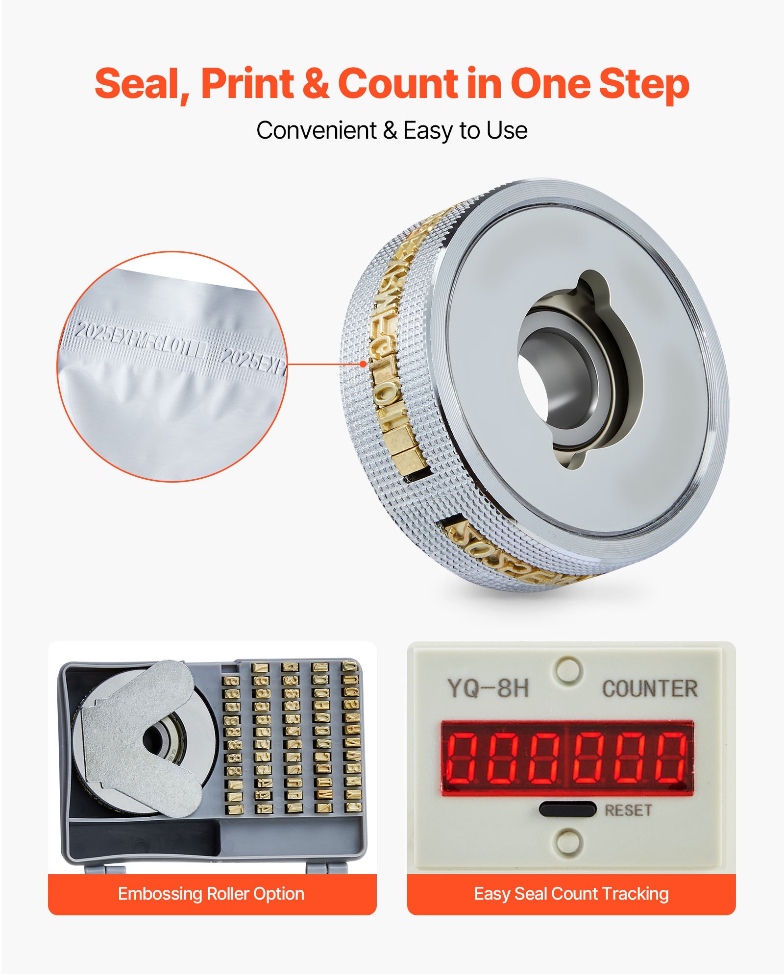 VEVOR Continuous Bag Band Sealing Machine, 6-12 mm Seal Width, Vertical Band Sealer Machine with Roller Printing , Temp & Speed Adjustable, Heat Sealing Machine for 0.03-0.8 mm Plastic Bags