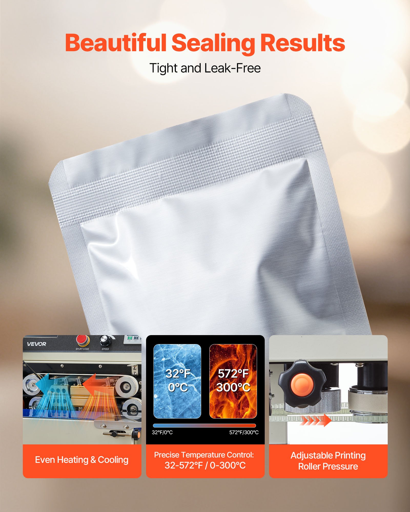 VEVOR Continuous Bag Band Sealing Machine, 6-12 mm Seal Width, Vertical Band Sealer Machine with Roller Printing , Temp & Speed Adjustable, Heat Sealing Machine for 0.03-0.8 mm Plastic Bags