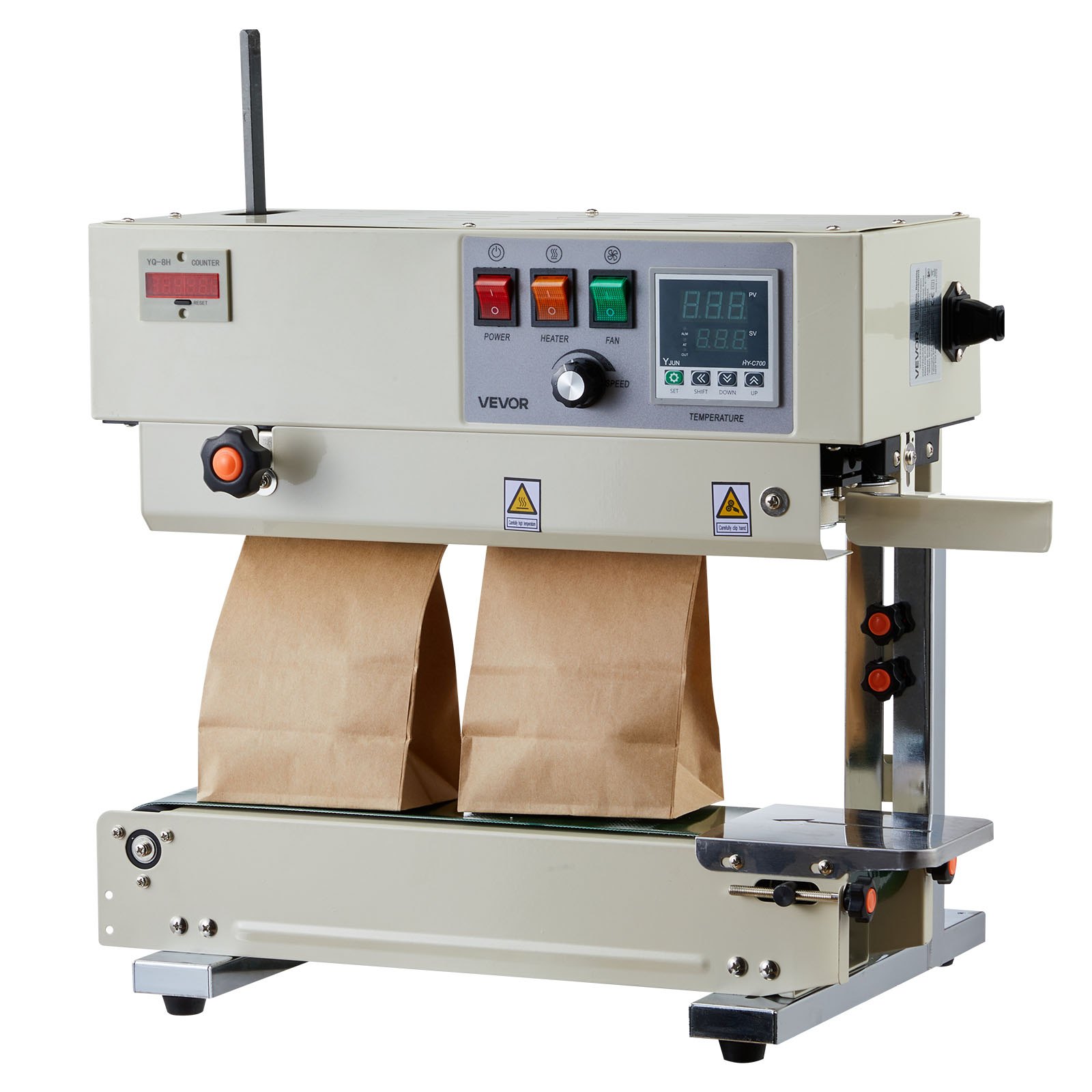 VEVOR Continuous Bag Band Sealing Machine, 6-12 mm Seal Width, Vertical Band Sealer Machine with Roller Printing , Temp & Speed Adjustable, Heat Sealing Machine for 0.03-0.8 mm Plastic Bags