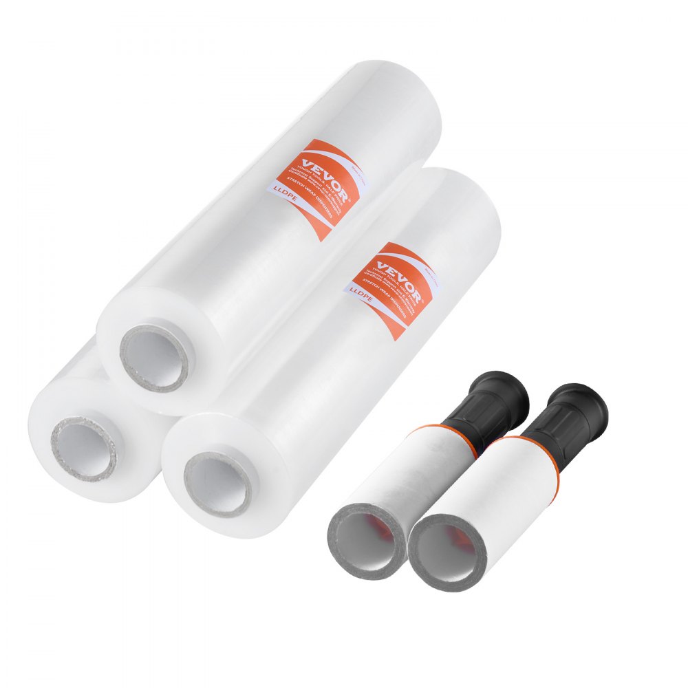 VEVOR Stretch Film, 15 inches x 1000 feet, 3 Pack, 60 Gauge Industrial Strength Clear Durable Stretch Wrap Roll, Heavy Duty Shrink Film Stretch Wrap with Handles for Pallet Wrapping Shipping Moving