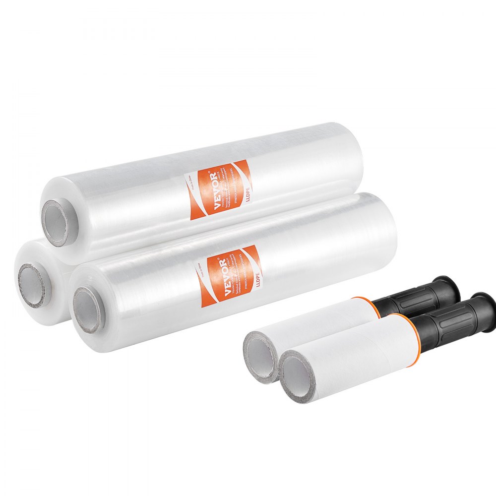 VEVOR Stretch Film, 15 inches x 1000 feet, 3 Pack, 60 Gauge Industrial Strength Clear Durable Stretch Wrap Roll, Heavy Duty Shrink Film Stretch Wrap with Handles for Pallet Wrapping Shipping Moving