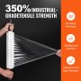 VEVOR stretch film, 350% industrial-grade tensile strength, 60 gauge, colorless, odorless, waterproof.