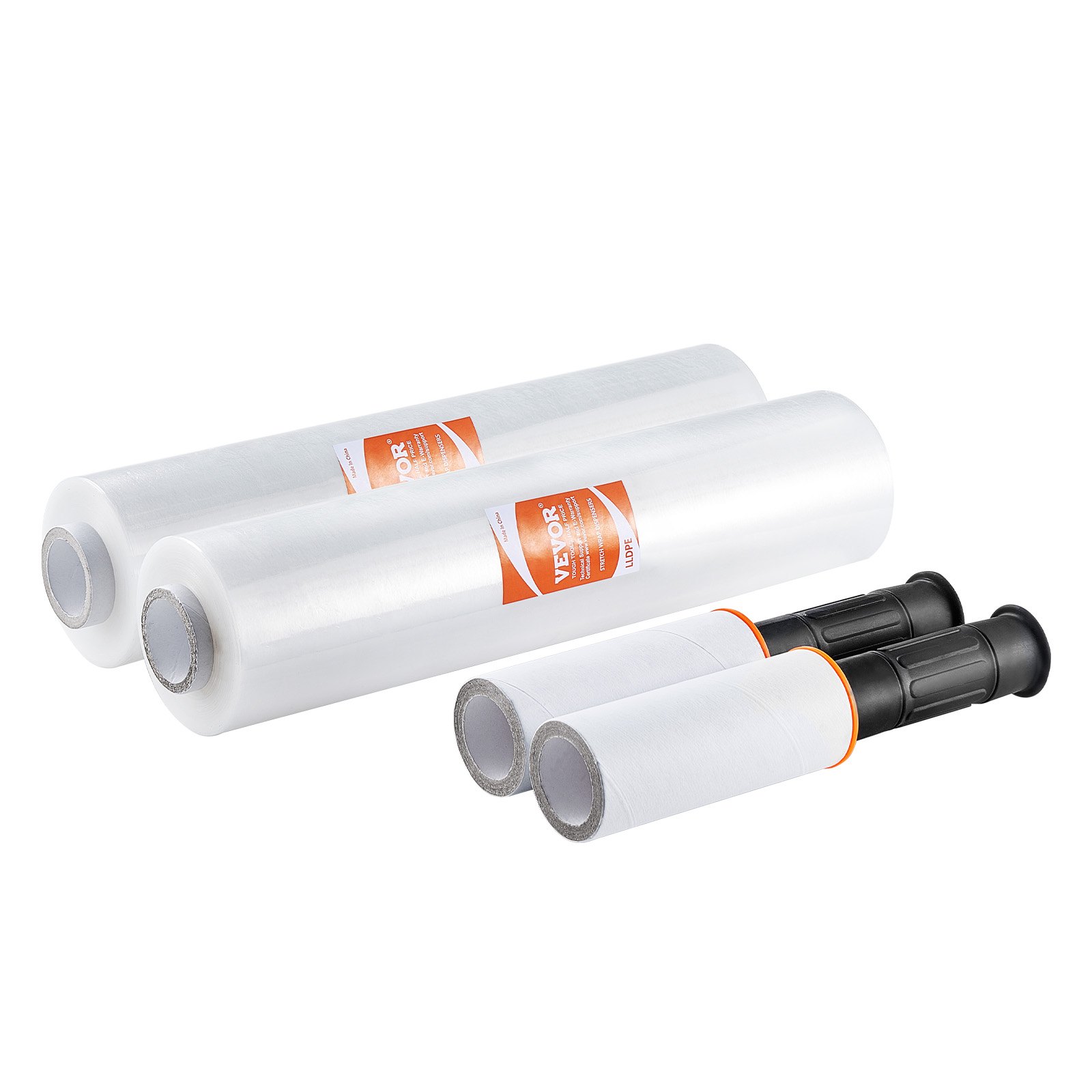 VEVOR Stretchfolie, 381 mm x 305 m, set van 2, industriële sterkte 60 gauge, transparante palletfolie, stevige krimpfolie met handgrepen voor het inpakken, verzenden en verplaatsen van pallets