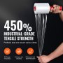 VEVOR stretch film showcasing 450% industrial-grade tensile strength, 80 gauge thickness, waterproof, and colorless.