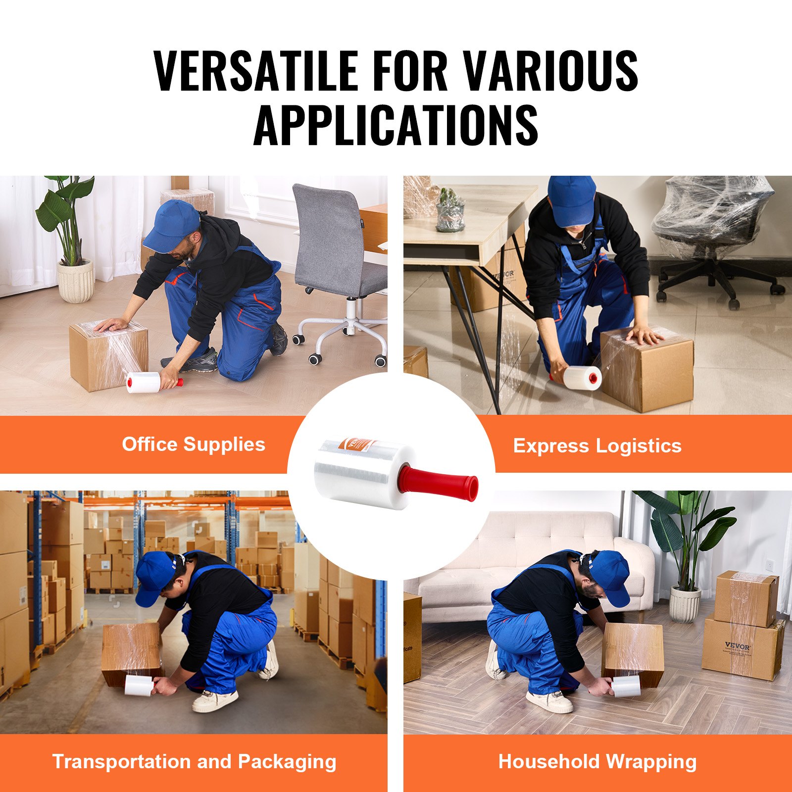 VEVOR Strong Clear Pallet Stretch Shrink Wrap Pack Cling Film 5" x 1000' 4 Rolls