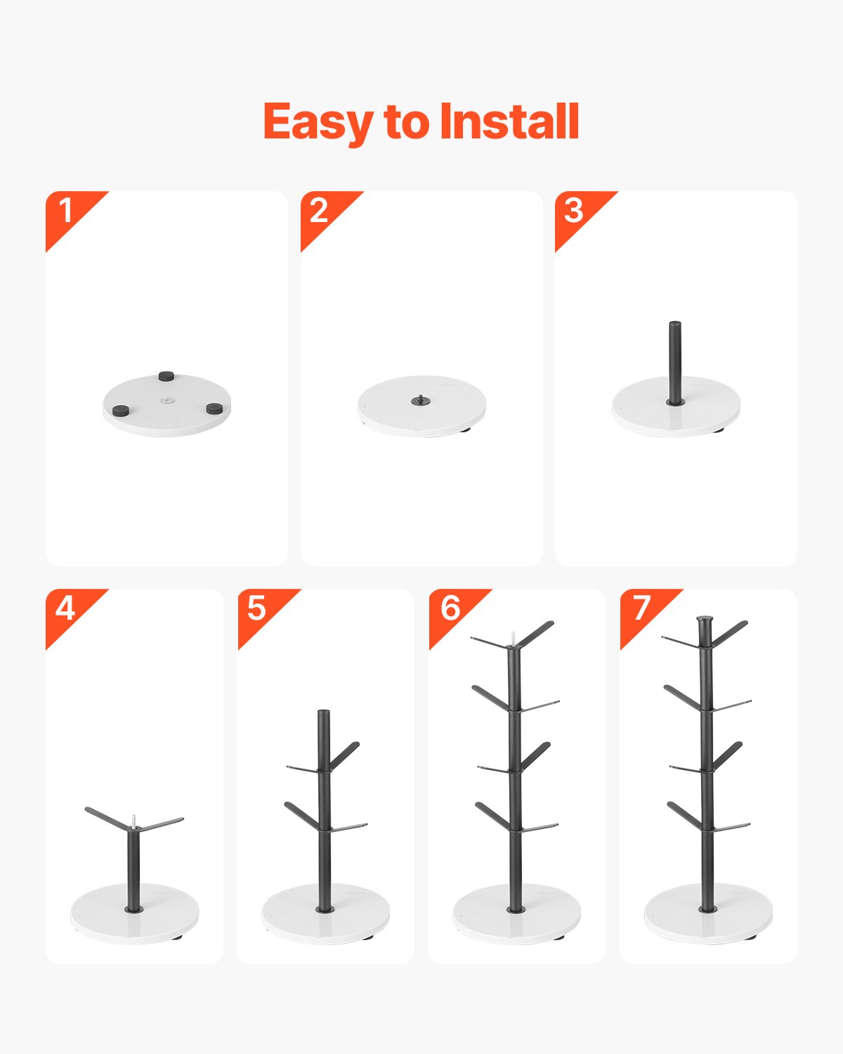 VEVOR Mug Holder Tree with Marble Base, 8 Hooks Coffee Cup Holder for Counter, Carbon Steel Mug Tree Cup Rack Stand, Upgraded Coffee Cup Tree for Coffee Bar Kitchen Home Organizer (Matte Black)