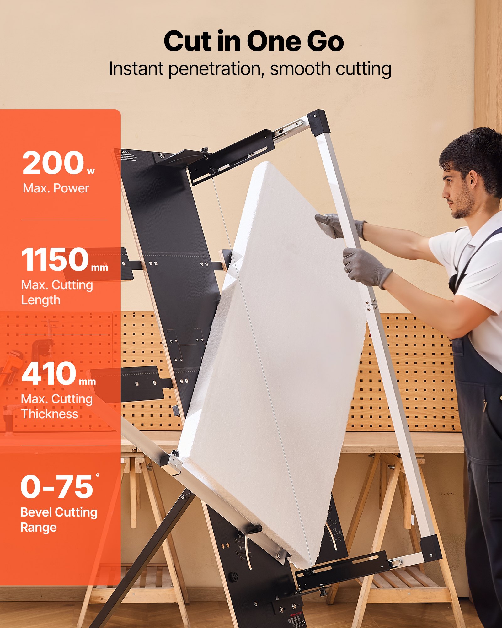 VEVOR piepschuimsnijder, 200W, hete draadsnijder met 6 nikkel-chroom verwarmingsdraden, professioneel elektrisch snijgereedschap met een maximale snijlengte van 1150 mm voor schuim, spons en KT-platen