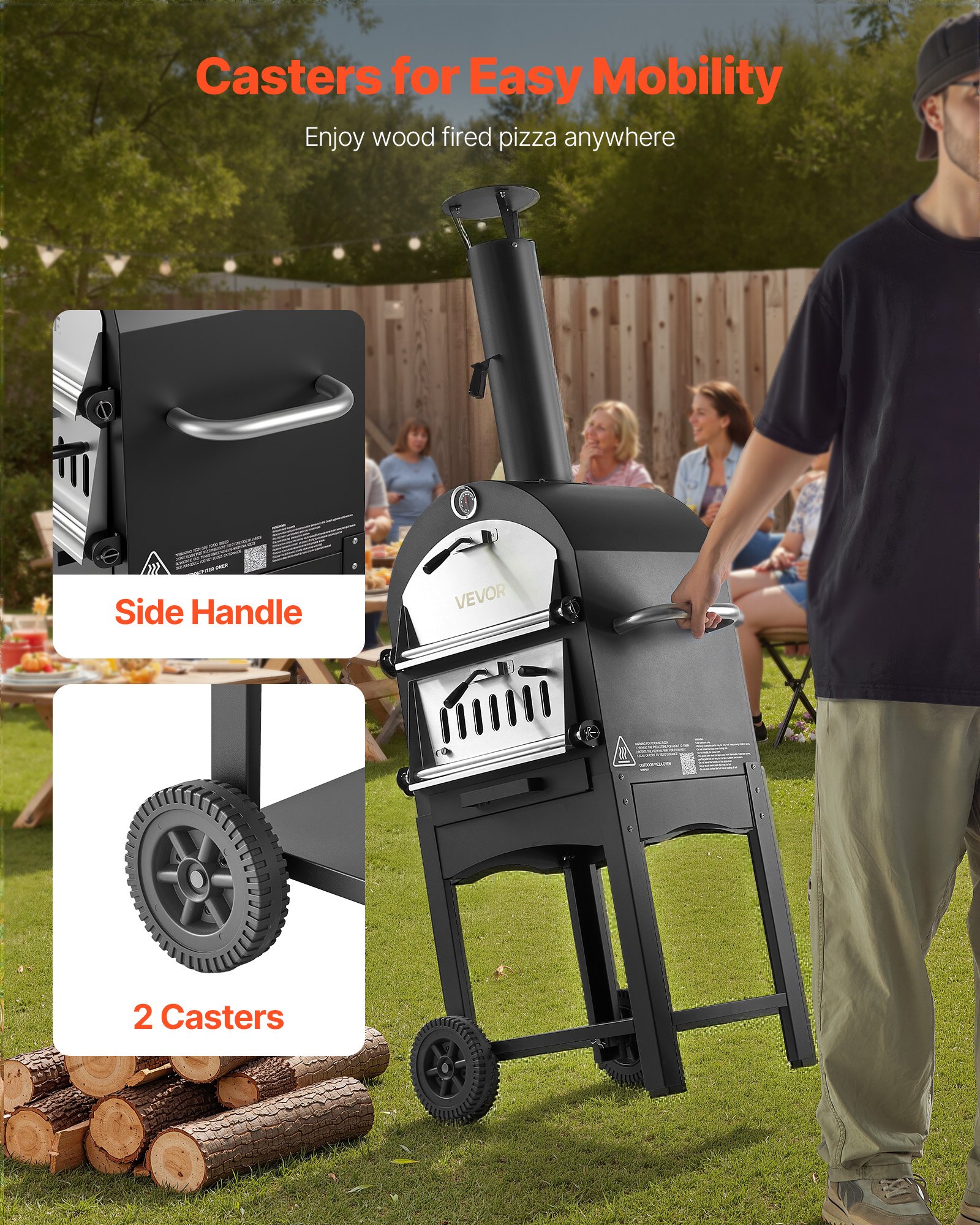 VEVOR Outdoor Pizza Oven, 12" Pellet Fire Ovens, 2-Layer Pizza Oven Wood Fired, Wood Burning Outdoor Pizza-Oven with 2 Removable Wheels, 1000℉ Max Temperature Fired Pizza-Maker Ovens for Barbecue