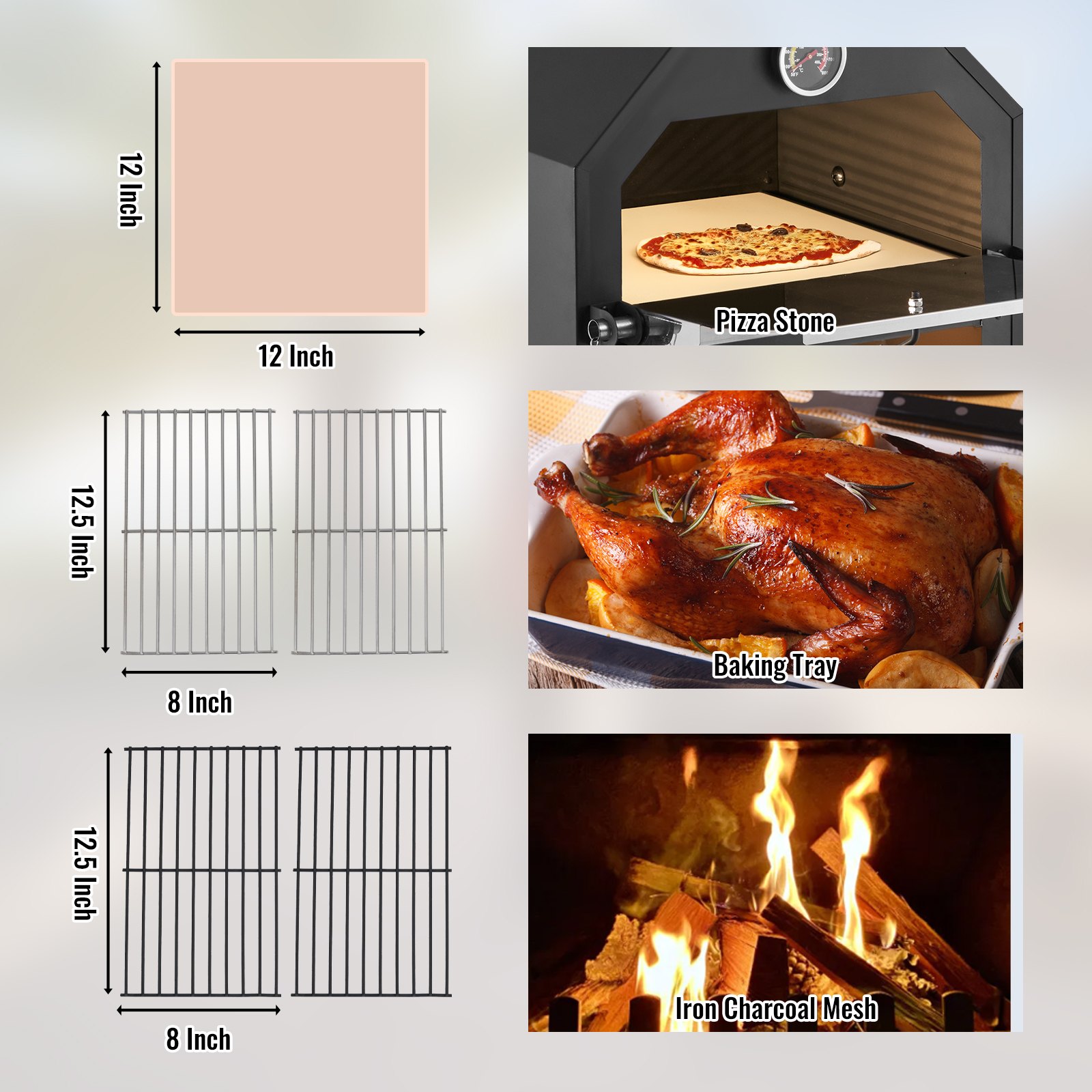 VEVOR 30,48 cm houtgestookte pizzaoven, 2-laags houtgestookte pizzaoven, houtgestookte buitenoven met 2 verwijderbare wielen, maximale temperatuur 371 °C, houtgestookte pizzaoven voor grillen